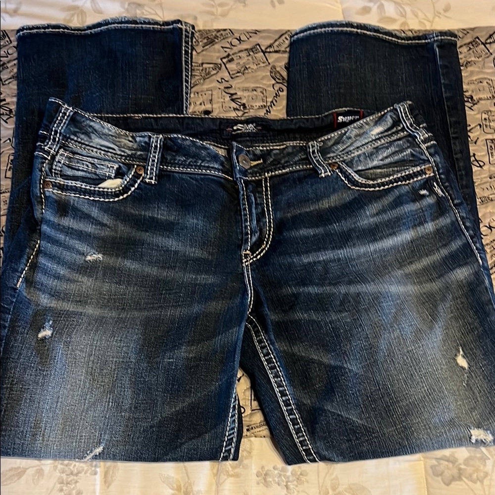 Silver Suki MID slim BOOT Blue Distressed Women Jeans Size36/31